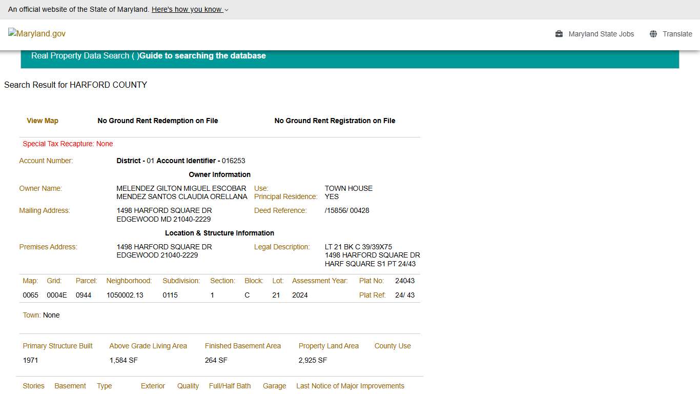 SDAT: Real Property Data Search