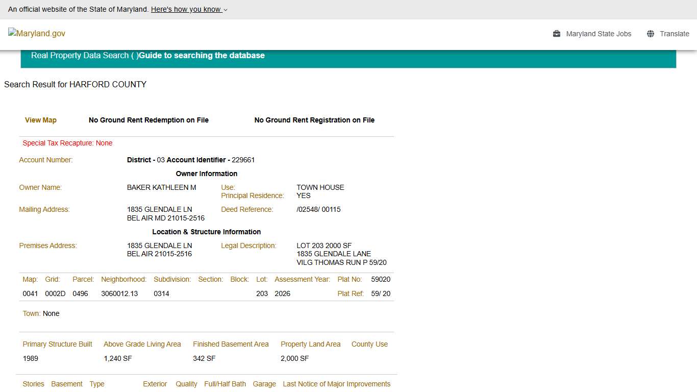 SDAT: Real Property Data Search