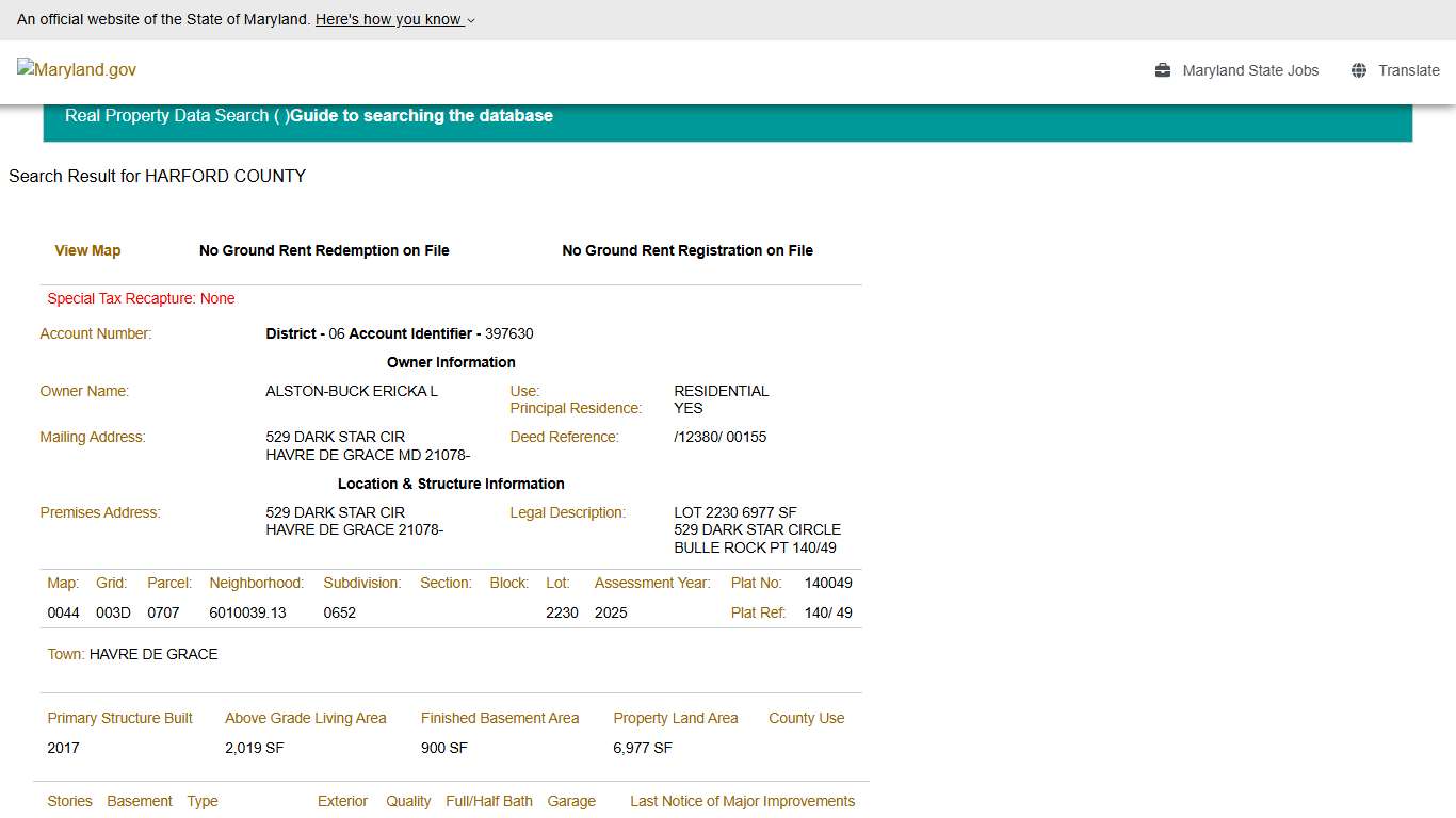 SDAT: Real Property Data Search